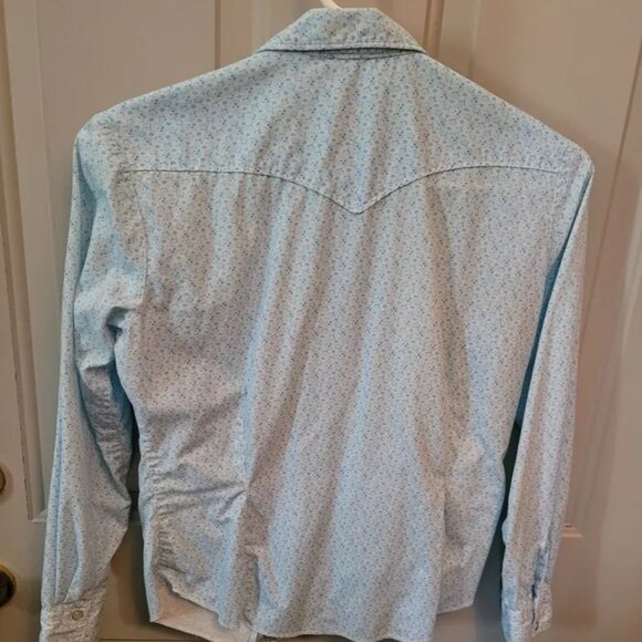 Vintage PRIOR Western Denver Snap Front Blue Floral Ruffled Shirt Bust 36" - Picture 6 of 9